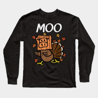 Thanksgiving Turkey Moo Cow Head Funny Fall Men Women Long Sleeve T-Shirt
